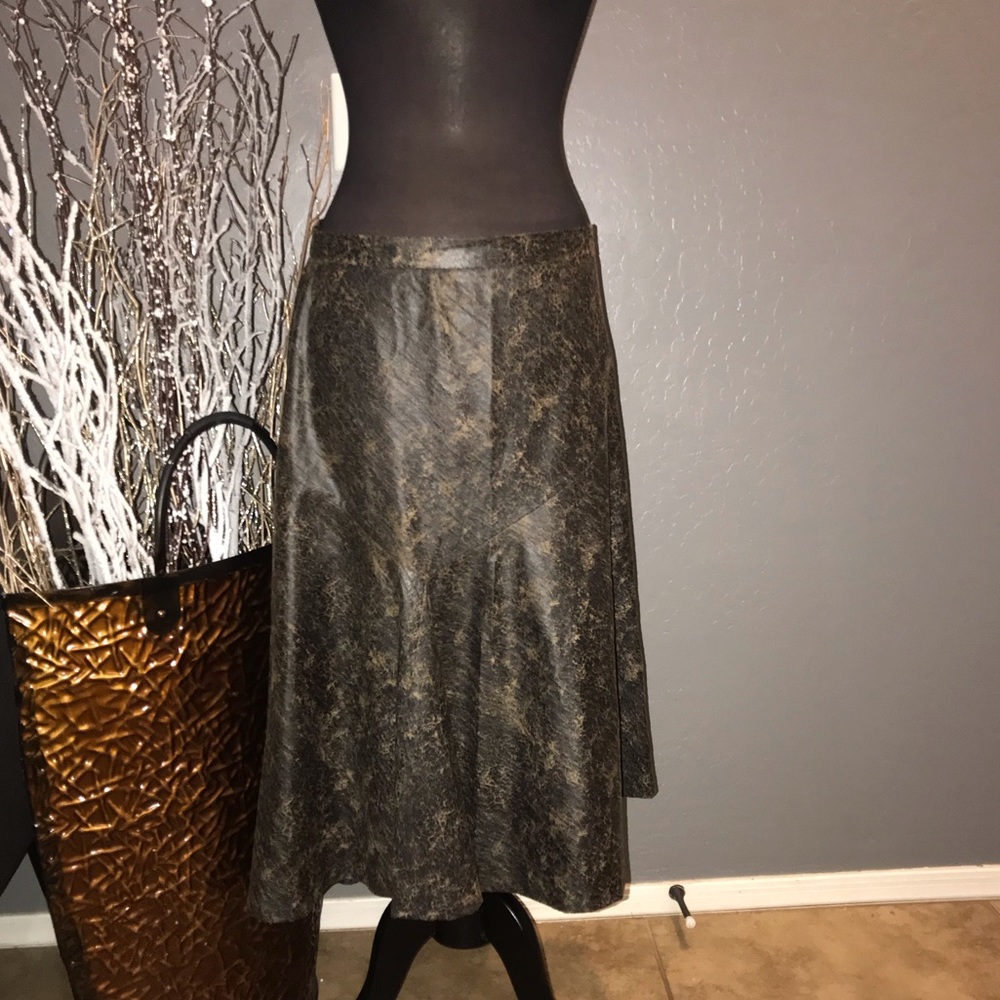 Brown Faux Cracked Leather Skirt